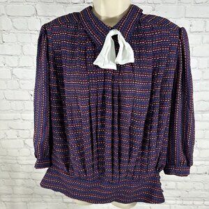VTG Alexis Fashions Inc Pleated Secretary Blouse Neck Tie Long Sleeve Size 24